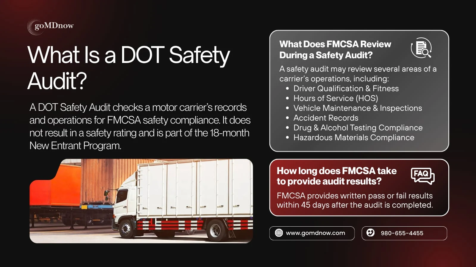 DOT safety audit definition and FMCSA audit review areas